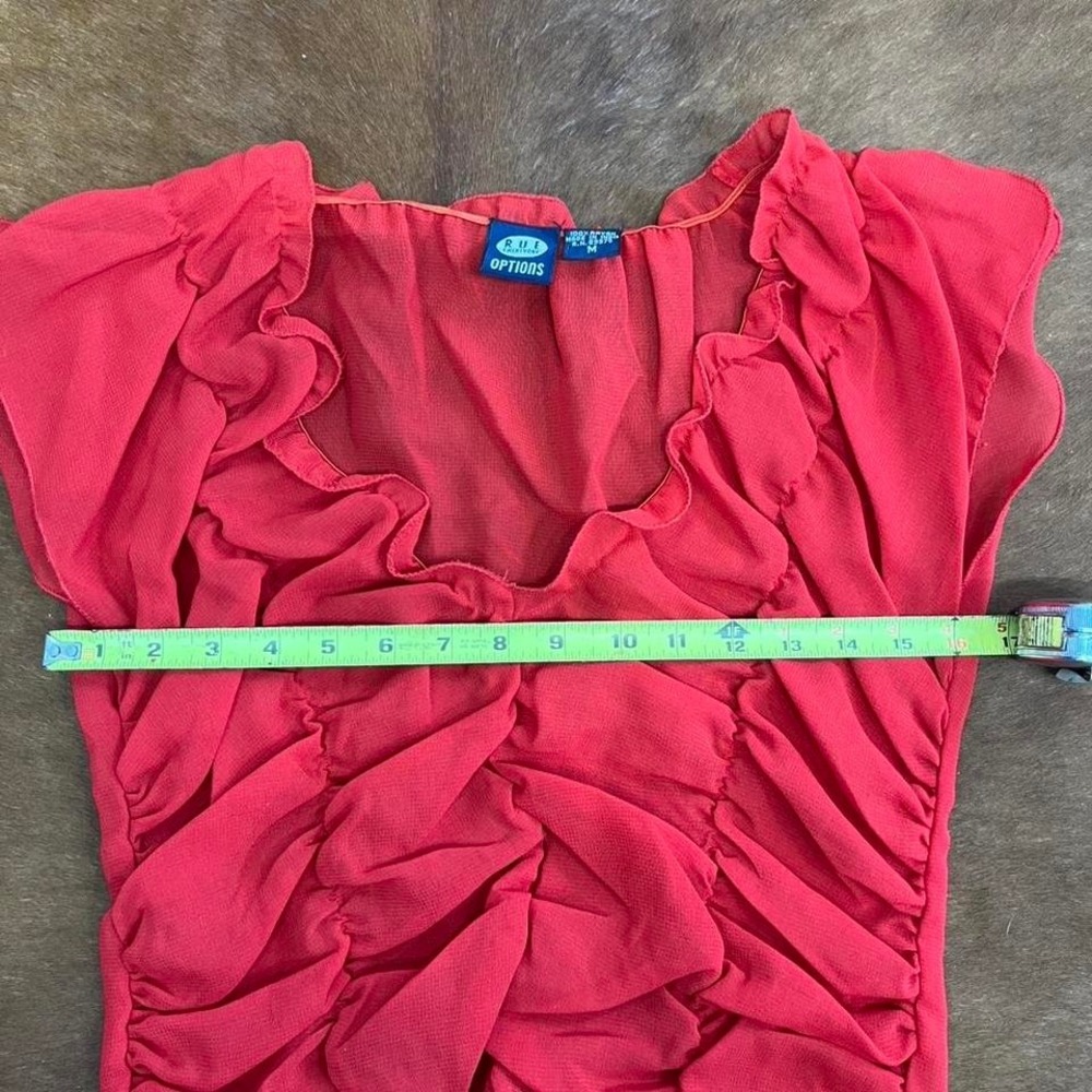 Vintage Y2K Red Ruched Sheer Ruffle Top - Picture 5 of 6